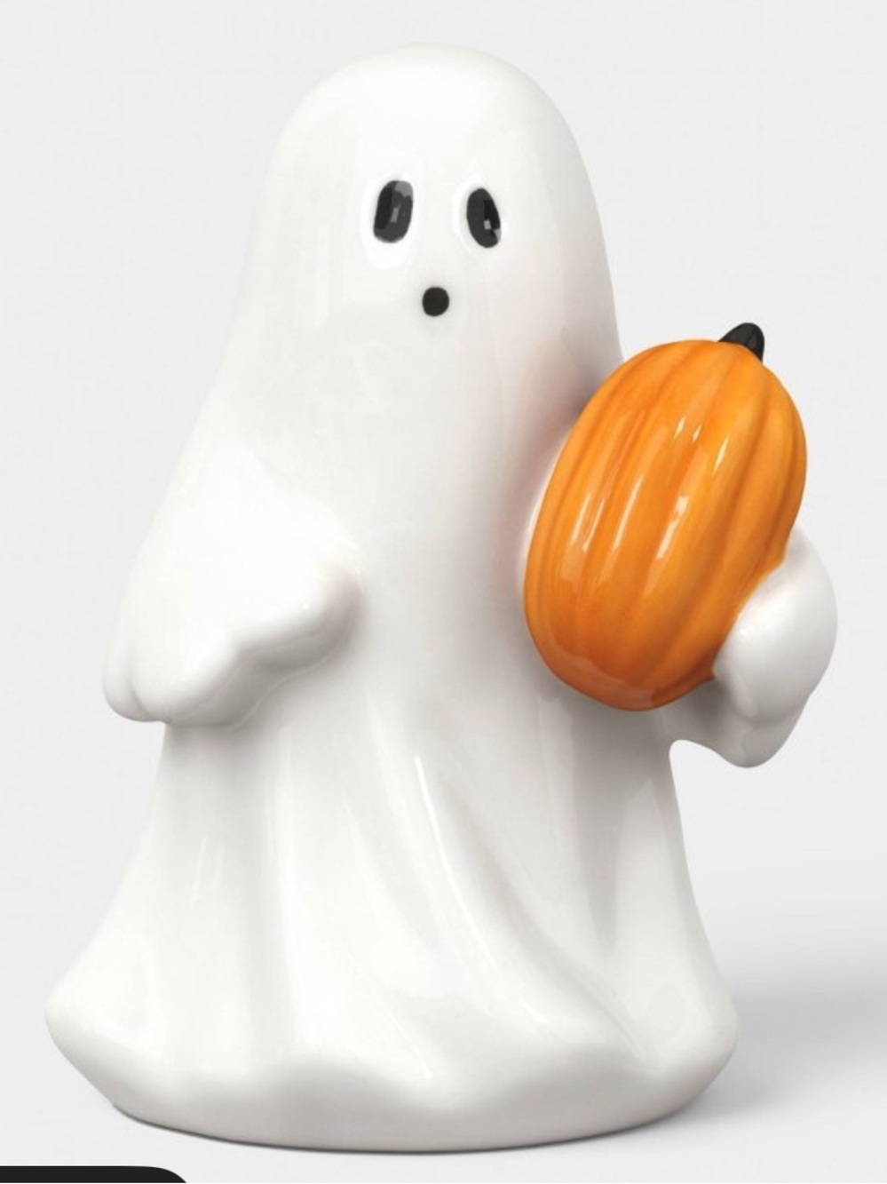 Glazed White Ghost Figurine with Orange Pumpkin - Home Accents Decor